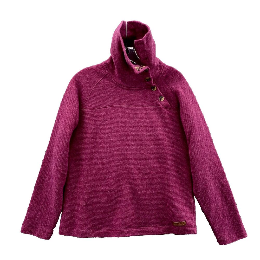 Merrell Sweater Womens Pink Medium Wool Blend Buttoned Turtle Neck Hiking Preppy